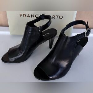 Franco Sarto Chanelle Black Leather Slingback Sandals Heeled Peep Toe Size 6 NIB
